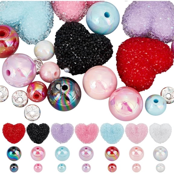 28Pcs Rhinestone Heart Focal Beads for Pens Acrylic Glitter Bead Rhinestone Spacer Beads for Beadable Pens Keychains DIY Craft Bracelet Necklace Earring Jewelry Making Supplies