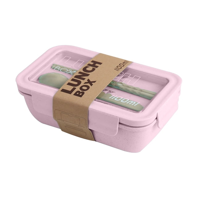 Fiambrera Bento de paja de trigo con utensilios, apta para microondas, con compartimentos apilables, kit de preparación de comidas para la oficina, la escuela, viajes, reutilizable.