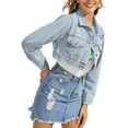 thumbnail image 4 of Coduop Women Casual Long Sleeve Denim Coats Button Cropped Single-breasted Ripped Jean Coat Jacket, 4 of 6