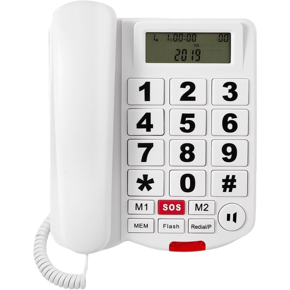 Corded Phone With Caller ID, Big Button Phone For Visually Impaired Seniors, Telephone Landline Phones - Adjustable Ringer, Speakerphone, And Handset Volume, Wall & Desk Land Line Phone