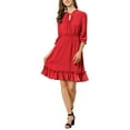 thumbnail image 1 of INSPIRE CHIC Robe A-Line en Mousseline Smockée pour Femme à Ourlet Volanté Superposé, Manches 3/4, m Rouge, 1 of 8