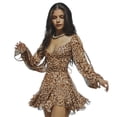 thumbnail image 5 of Skymirror Party Dress Long Slit Lantern Sleeves Leopard Print Low-cut V Neck Ruffle Tight Waist A-line Cross Wrapped Lace-up Pleated Club Promm Mini Dres, 5 of 8