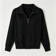 thumbnail image 3 of CaComMARK PI Women's Zip Up Sweatshirts Long Sleeve Casual Lapel Jackets Lounge Going Out Knitted Comfy Sweatshirt Black, 3 of 5
