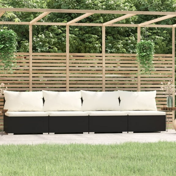 vidaXL 4 Seater Sofa with Cushions Black Poly Rattan
