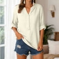 thumbnail image 6 of Paguaki Womens Tops V Neck Mid Length Sleeve Top Summer Top for Women Dressy Casual Solid Color Casual Blouse Shirt Top, 6 of 7