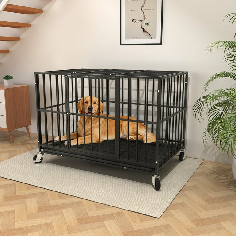YOKWOK 48 Inch Heavy Duty Steel Dog Crate for Large Dogs, Chew