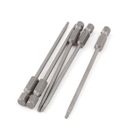 5pcs 1/4" Hex Shank T8 Magnetic Torx Screwdriver Bits 100mm Length