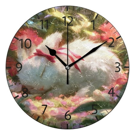 BZSMCE Decorative Wall Clock Size:25cm Blooming Ribbon Bunny Pattern