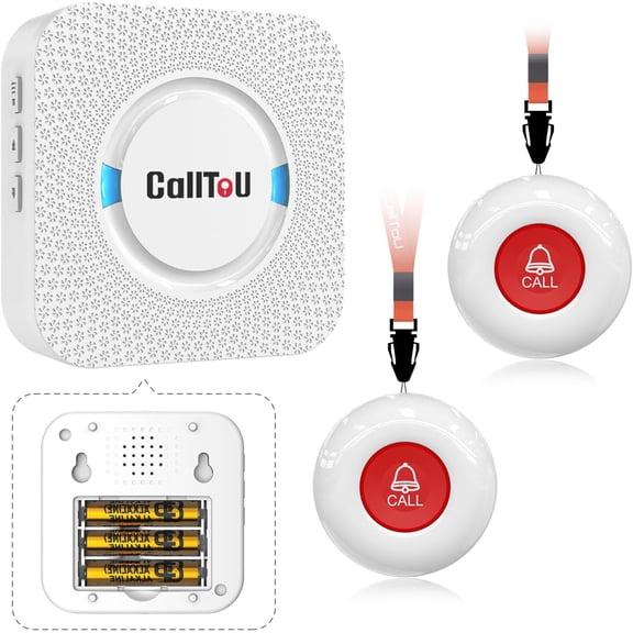 AISUO Wireless Caregiver Pager, 2 Call Buttons + 1 BatteryPowered Receiver, EasySetup Loud WholeHome Alerts, Waterproof Call Button for Elderly, Seniors, Patients and Home Caregivers