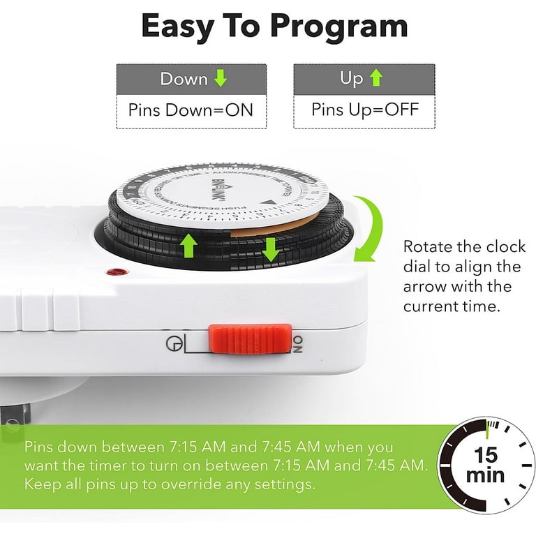 BN-LINK Indoor 24-Hour Mechanical Outlet Timer 3 Prong 2-Pack