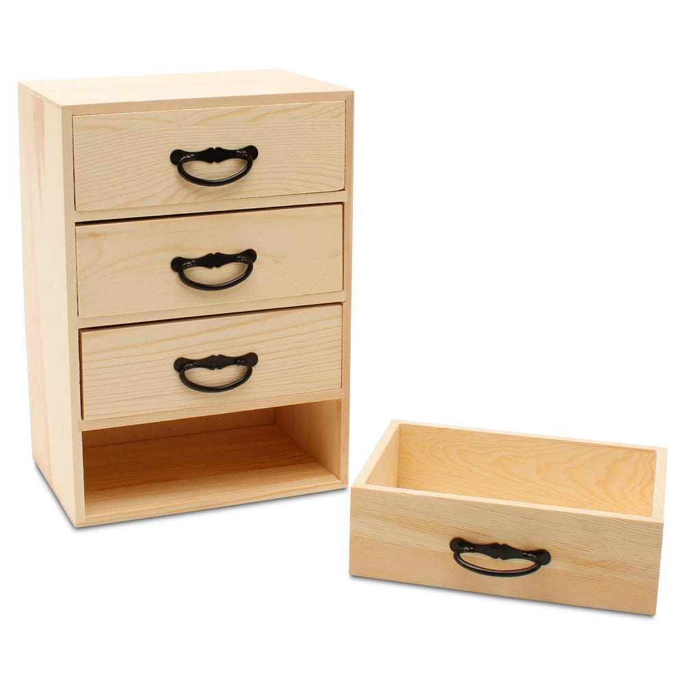 Wood Desk Organizer with Drawers for DIY Desk Storage, 11 Inch, Pack of 1, 4 Drawers w/ Metal Handles for Craft Supplies/Jewelry, by Woodpeckers