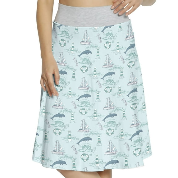 Women's Nautical Aquatic Elements Dolphin A-line Printed Skirt Casual Wear, S, Slate Blue Pale Blue, by Ambesonne