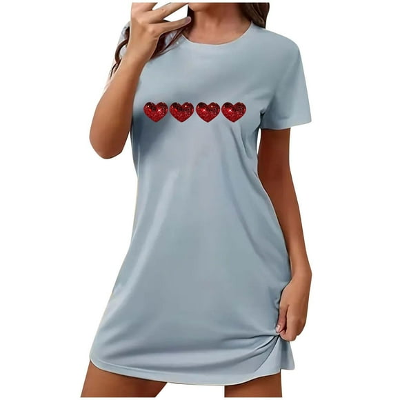 Jgppe Womens Cute Nightdress Lightweight Print Short Sleeve Crew Neck Sleepwear Nightgown