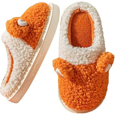 

PIKADINGNIS Cute Slippers for Adult Warm Fuzzy Plush Lining House Couple Slide Anti-Slip Shoes