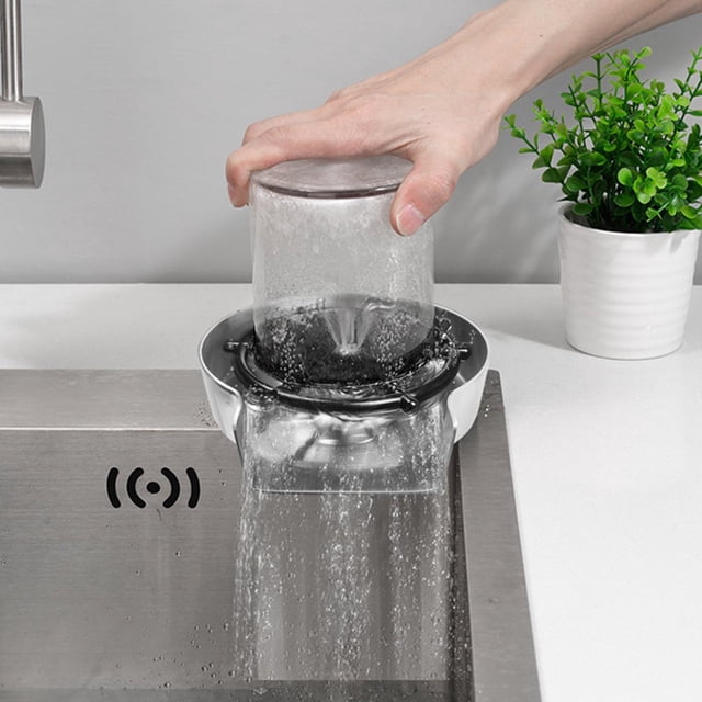 Automatic Faucet Glass Rinser Stainless Steel Metal Bottle Washer with Tee Connector and Water Pipe Coffee Cup Cleaner Tool Kitchen Sink Accessories for Home Bar Restaurants
