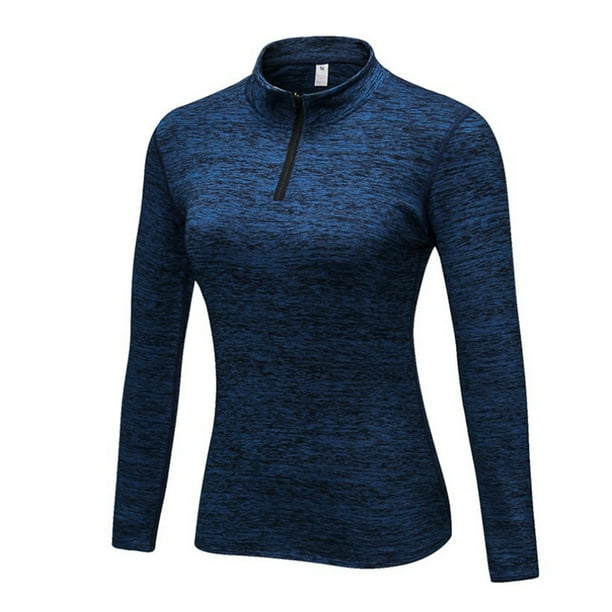 Qarigey Invierno mujer cuello Sudadera con capucha correr ejercicio Fitness camisetas térmicas diseño Simple Casual Color sólido ropa cálida Prendas para la parte del cuerpo Azul Qarigey AP013708-02