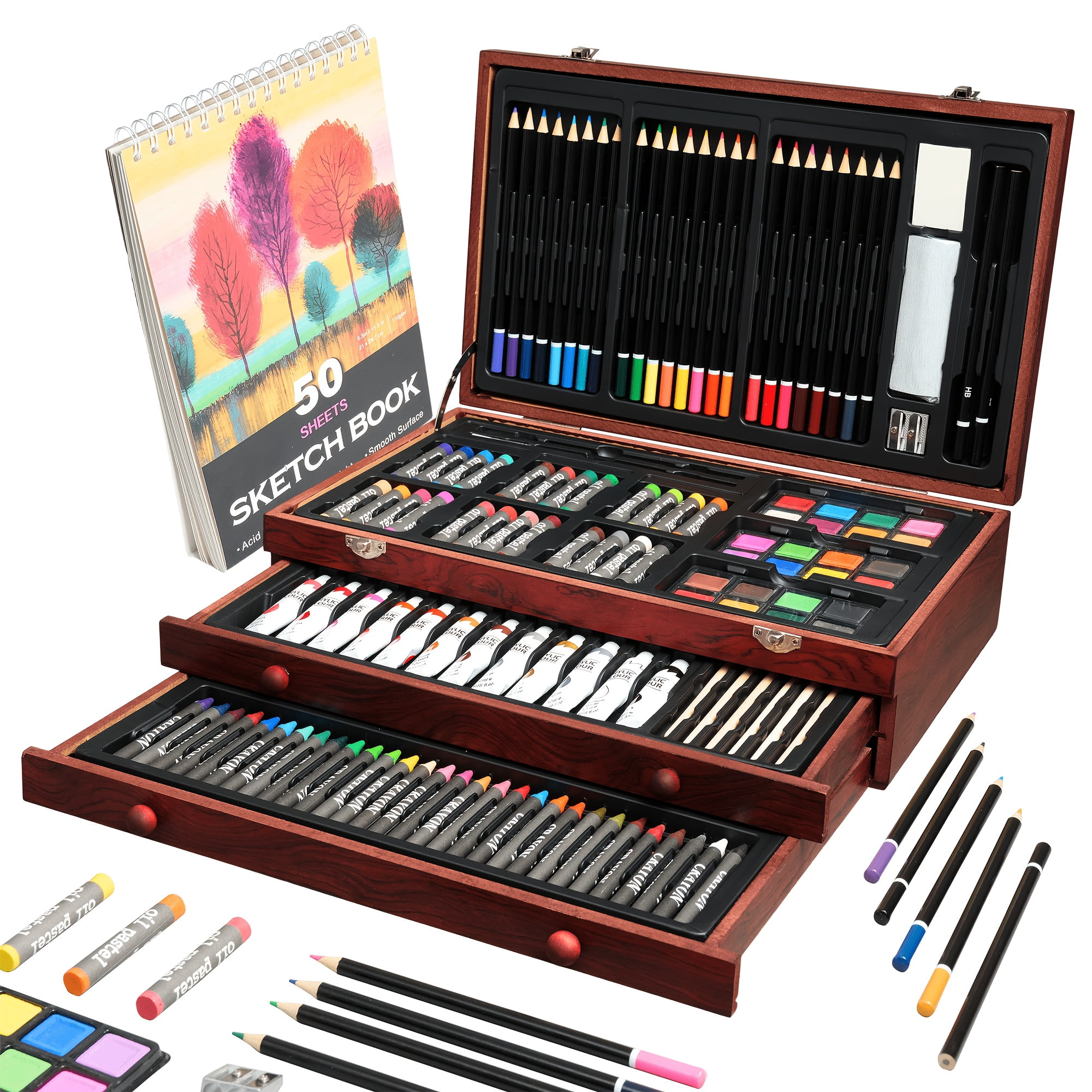 175-Piece Art Brush & Painting Supply Organizer, Portable Case for Watercolor, Crayons & Markers