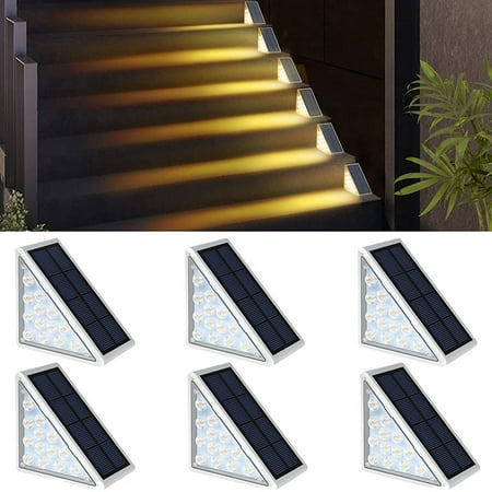 

LED Solar Step Lights Waterproof Outdoor Stair Lights Warm White Solar Deck Lights Solar Decoration Lights 6 Pack