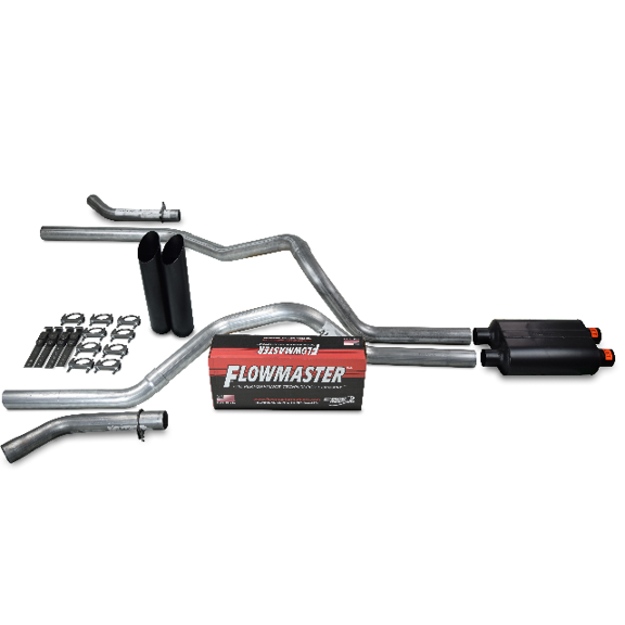 00-06 GM 2500 Dual Inlet Exhaust Kit Flowmaster 40 Series Corner Exit Black Tips