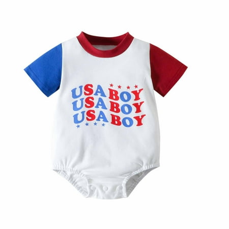 

Kukoosong 4th of July Kids Clothes Toddler Baby Boy Clothes Summer Baby Boys Girls Independence Day USA Flag Printed Short Sleeve Wrap Bottom Romper White 12-18 Months