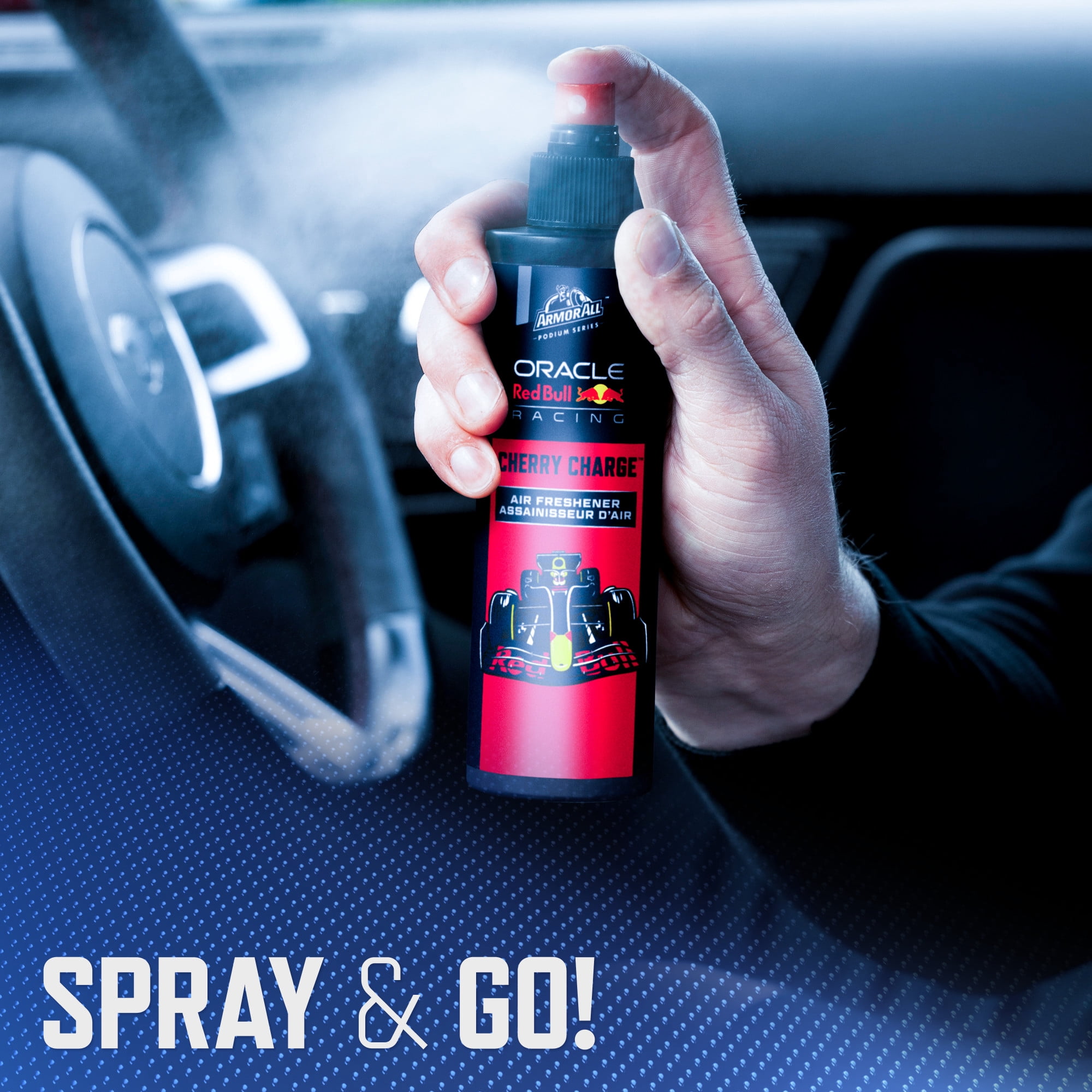 Armor All Podium Series Car Air Freshener Spray (Cherry Charge Scent), 8 oz Bottle, Long Lasting Perfume Blends a Rich Base of Leather and Musk