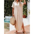 thumbnail image 3 of Traje de protección solar para playa, Bikini suelto para mujer, cubierta de manga corta, dobladillo largo, ropa para el sol, albaricoque M, 3 of 6