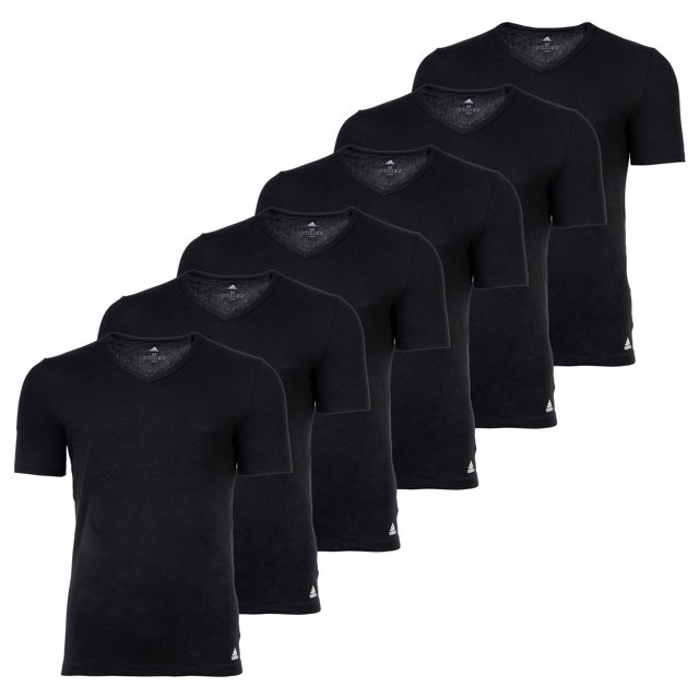adidas Camiseta para hombre, pack de 6 - Active Flex Cotton, cuello en V, liso Negro S (Small)