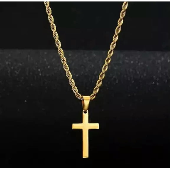 HOOUN Gold Plated Cross Pendant Necklace Unisex Twisted Rope Chain Stainless Steel New