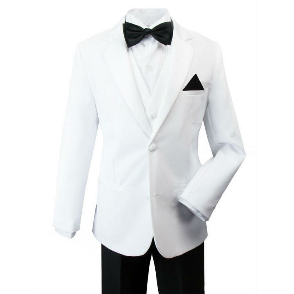 Calla Collection USA Big Boys White Black 4 Pcs Shirt Bow Pants Jacket Slim Fit Tuxedo 8-20