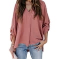 thumbnail image 4 of Qarigey Camisa de mujer con cuello en V Blusa suelta Manga larga Color sólido Top casual Prendas para la parte del cuerpo Rojo XXL, 4 of 6