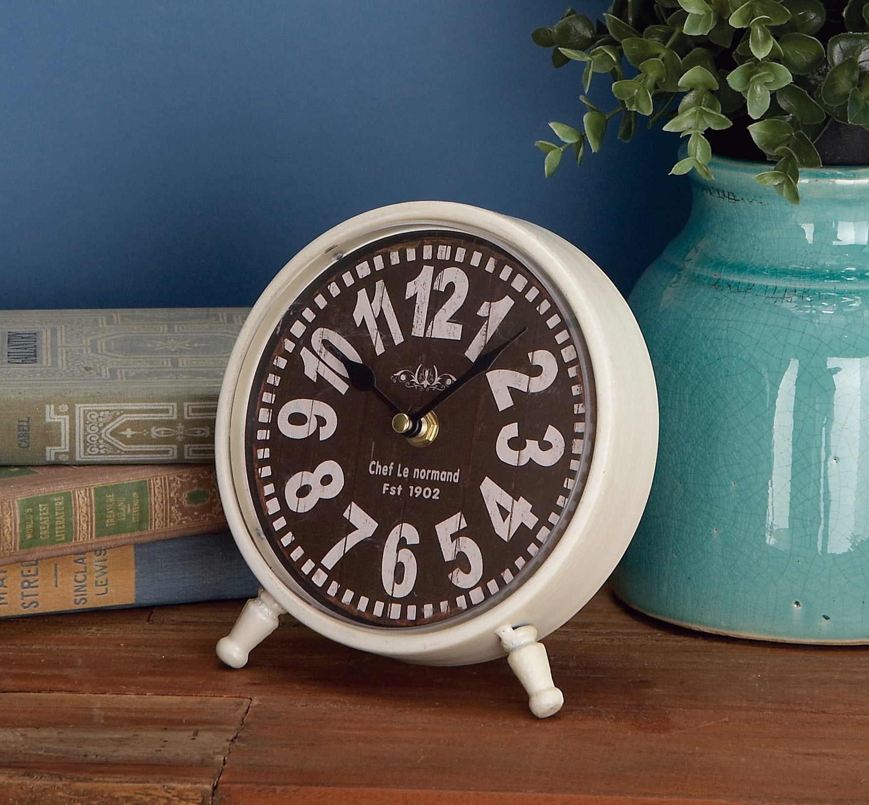 DecMode Set of 4 rustic 7 x 7 inch iron desk clocks