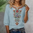 thumbnail image 6 of Guluxicc 3/4 Length Sleeve Womens Tops Summer Casual V Neck Cotton Linen T Shirts Boho Embroidery Blouse Comfy Loose Tunic Top, 6 of 8