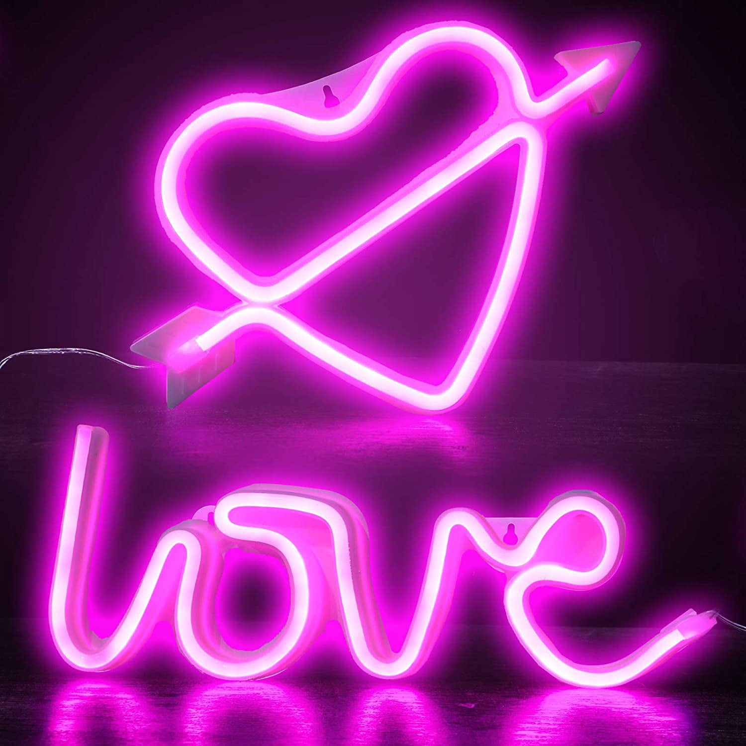 Warm White Cupid Heart LED Neon Sign Light Valentine Wall Art Decor USB/Battery 