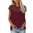 thumbnail image 1 of Mikilon Ensemble Élégant pour Femmes 2 Pcs Haut à Manches Courtes Imprimé Patchwork en Dentelle Col Rond Chic Confortable Ensemble Haut/chemise Col Rond Rouge m, 1 of 5
