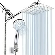 Bestgoods 8'' High Pressure Rainfall Shower Head / Handheld Combo with 11'' Extension Arm, Height/Angle Adjustable Bath with Holder, 1.5M Hose, Chrome