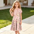 thumbnail image 4 of Grblisyd Girls Dress Cute Floral Print Short Sleeve Crew Neck A Line Dresses Kids Summer Casual Soft Sundress, 4 of 5