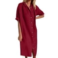 thumbnail image 2 of Shirt Dresses For Women Button Down Shirt Dress Roll Sleeve Notch Collar Loose Dress Womens Casual Linen Dress Maxi Dresses For Women, 2 of 5