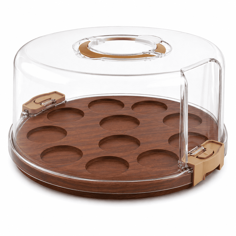 Cook with Color Round Acacia Wood Cake Carrier with Reversible Tray photo 6