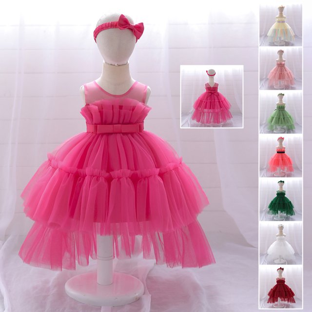 Vestido de niña Vestido de princesa Vestido de bebé de un año Vestido de niña de flores Vestido de niña con lazo de malla