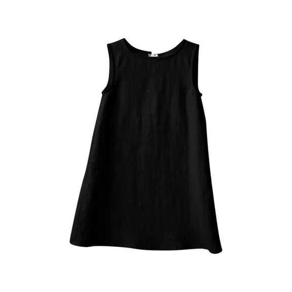 OGLCCG Girls Sleeveless Dress Summer Casual Round Neck Linen A-Line Midi Sundress Loose Fit Boho Beach Tank Dress 3-12 Years