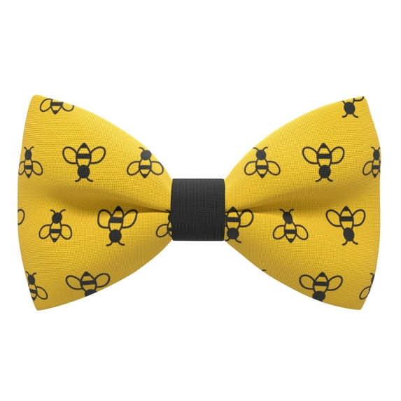 Honey Bees Bow Tie Pre-Tied Yellow-Black Color Unisex Pattern, By Bow Tie House (Small, Yellow Bees)