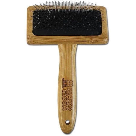 Bamboo Groom Slicker Brush with Stainless Steel Pins for Pets, Medium