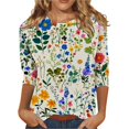 thumbnail image 2 of HLKJKLS Long Sleeve Shirts For Women Spring Print 3/4 Sleeve Round Neck Loose T Shirt Polyester Spandex Casual Fashion Green S-3Xl, 2 of 7
