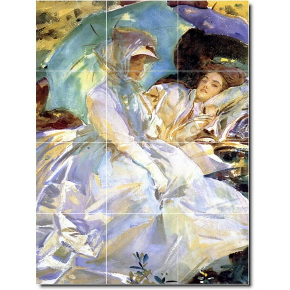 Ceramic Tile Mural-John Sargent Women Painting 152. 12.75" w x 17" h using (12) 4.25 x 4.25 ceramic tiles