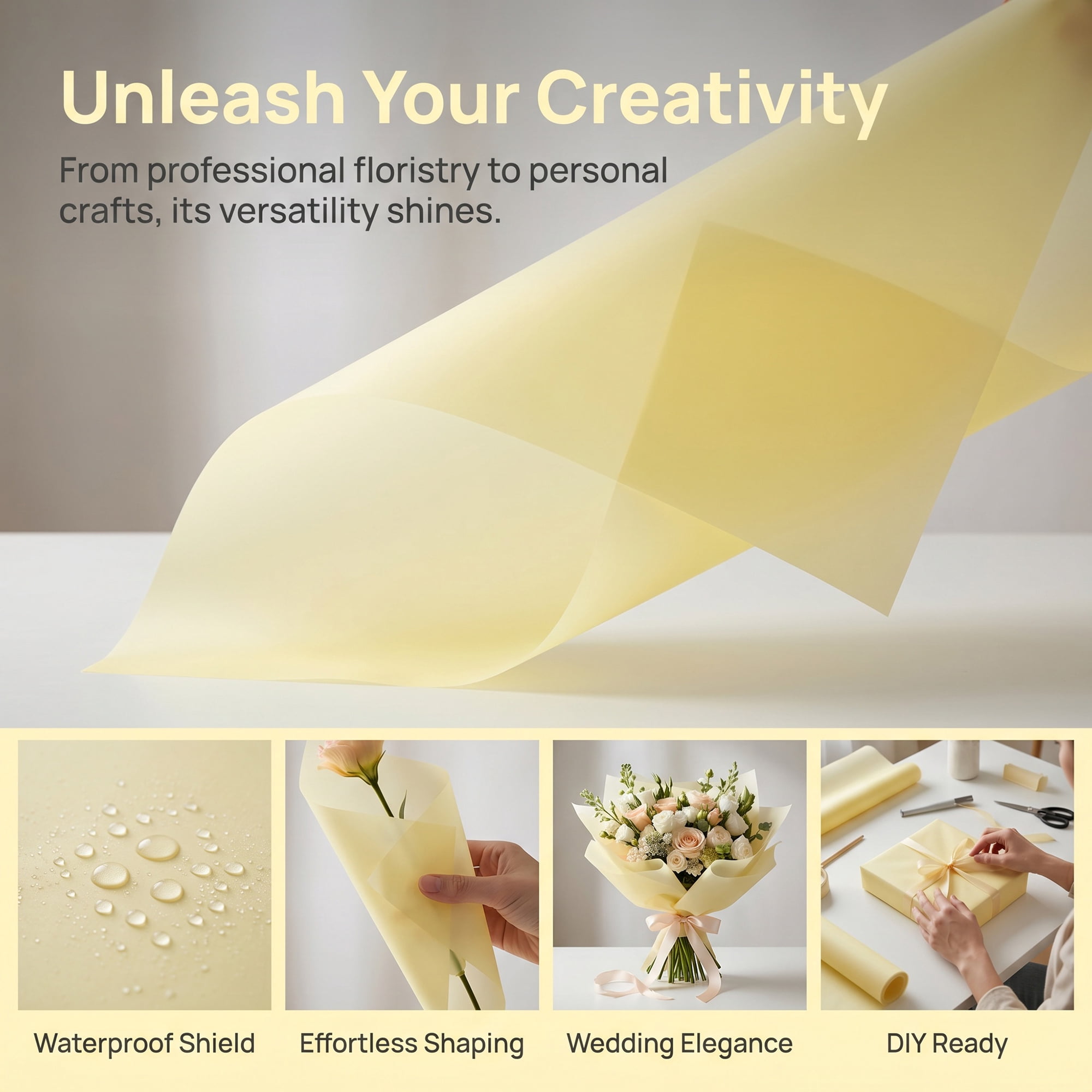 Unique Bargains 20Pcs Solid Color Waterproof Gift Wrap Paper Yellow 22" x 22"