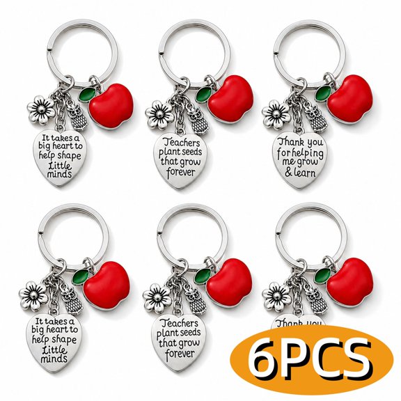 Teacher Appreciation Gifts Teacher Keychain Thank You Gifts for Women - Perfect Christmas and Valentine S Day Gifts for Teachers Apple 6Pcs