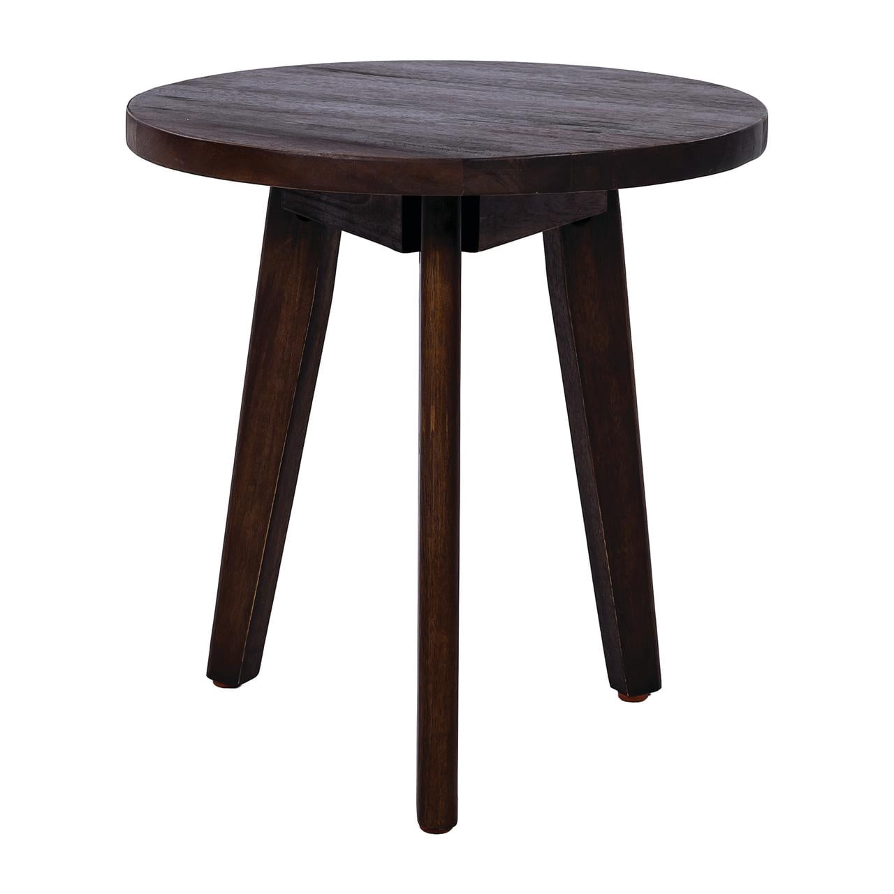 Side Table with Round Acacia Wood Top and 3-Leg Design, Modern End Table and Nightstand for Bedroom Living Room, Dark Brown