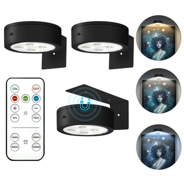 3Pcs Picture Light Battery Operated, Wireless Led Painting Light with Remote Dimmable and Timer  3 Lighting Modes Art Display Light for Picture Frame Artworking Portrait Wall Decorative Puck Lights