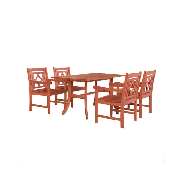 5-Piece Brown Natural Wood Finish Curvy Leg Table Outdoor ...