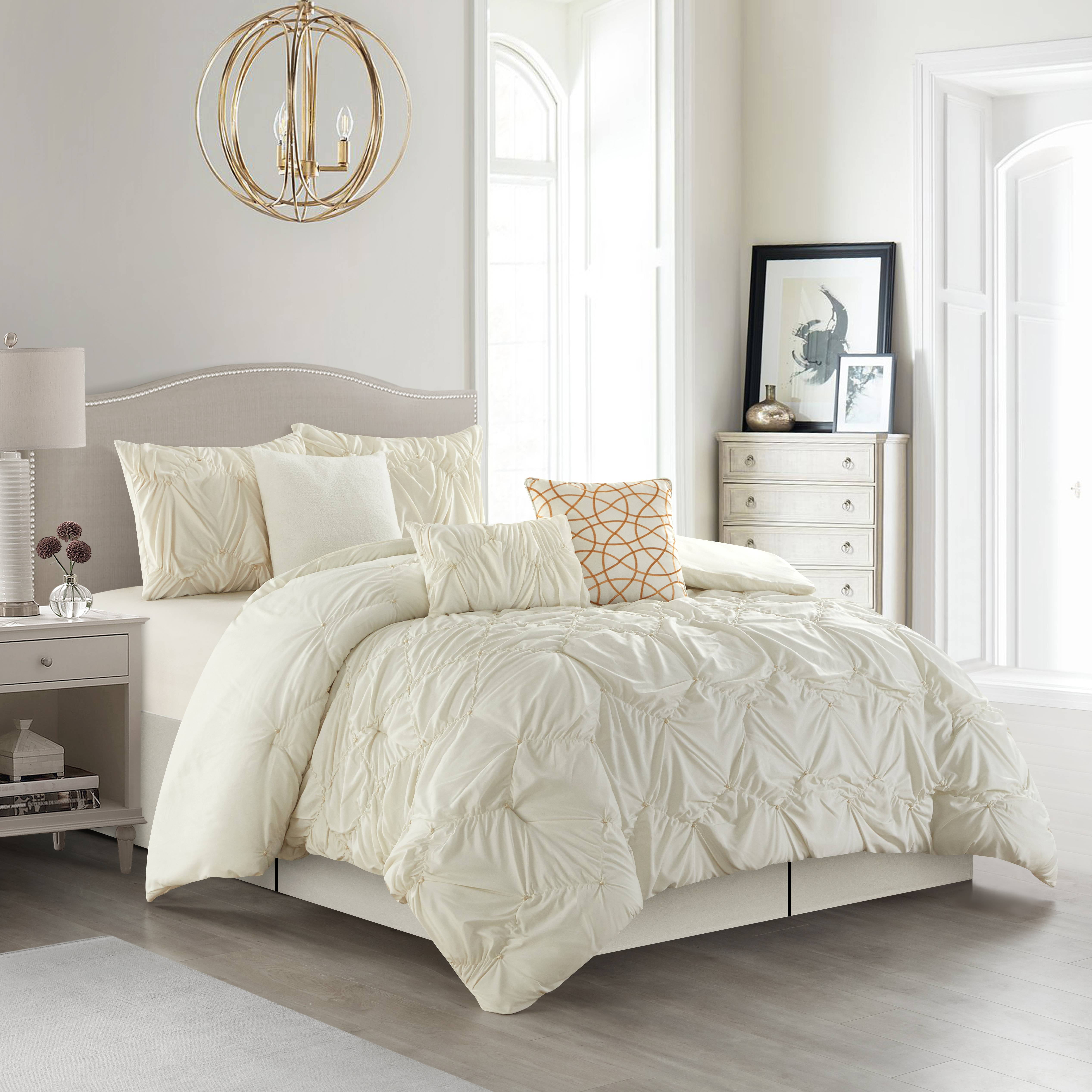 Lanco Pintuck 7 Piece Comforter Set White, Bed Size Queen, 100